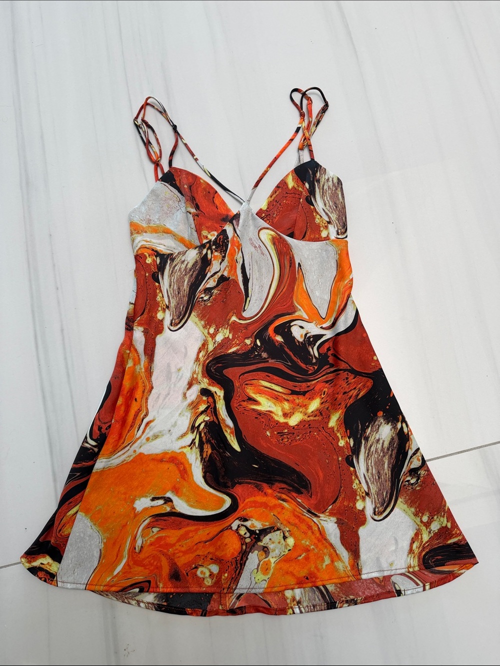 Urban Outfitters Orange Black White Marbled Slip Dress in satin